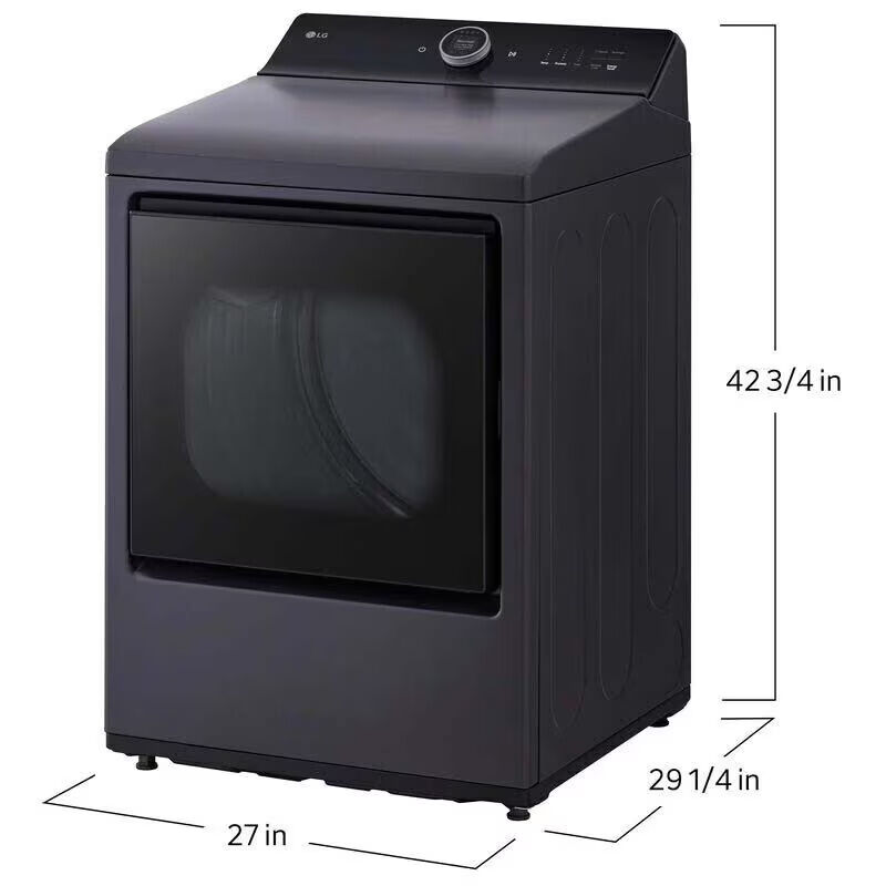 LG 27 in. 7.3 cu. ft. Smart Electric Dryer with EasyLoad Door, AI Sensor Dry, TurboSteam Technology & Sanitize Cycle - Matte Black, Matte Black, hires