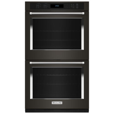 KitchenAid 30 in. 10.0 cu. ft. Electric Double Wall Oven with True European Convection & Self Clean - Black Stainless Steel with PrintShield Finish | KOED530PBS
