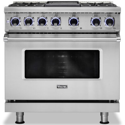 Viking 7 Series 36 in. 5.6 cu. ft. Convection Oven Freestanding Dual Fuel Range with 4 Sealed Burners & Griddle - Stainless Steel | VDR73624GSSL