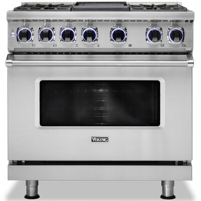 Viking 7 Series 36 in. 5.6 cu. ft. True European Convection Dual Fuel Range with 4 Sealed Burners & Griddle - Stainless Steel | VDR73624GSSL