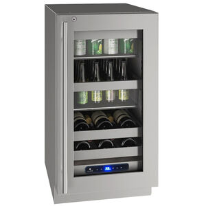 U-Line 5 Class 18 in. Built-In/Freestanding 3.7 cu. ft. Compact Beverage Center with Pull-Out Shelves & Digital Control - Stainless Steel, , hires