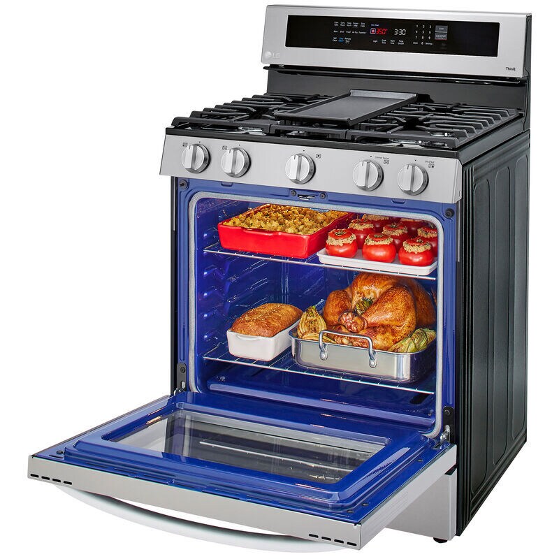 LG InstaView 30 in. 5.8 cu. ft. Smart Air Fry True European Convection Gas Range with 5 Sealed Burners & Griddle - Stainless Steel, Stainless Steel, hires