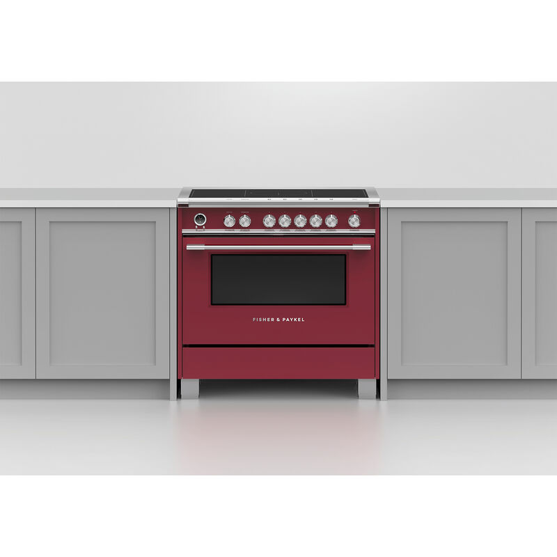Fisher & Paykel Series 9 Classis 36 in. 4.9 cu. ft. Convection Oven Freestanding Electric Range with 5 Induction Zones - Red, , hires