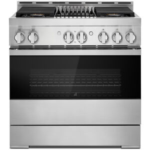 JennAir Noir Series 36 in. 5.1 cu. ft. Smart True European Convection Gas Range with 4 Sealed Burners & Grill - Stainless Steel, , hires