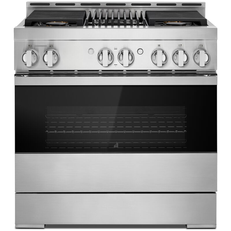JennAir Noir Series 36 in. 5.1 cu. ft. Smart True European Convection Gas Range with 4 Sealed Burners & Grill - Stainless Steel, , hires