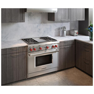 Wolf 36 in. 5.5 cu. ft. Oven Freestanding LP Gas Range with 4 Sealed Burners & Griddle - Stainless Steel, , hires