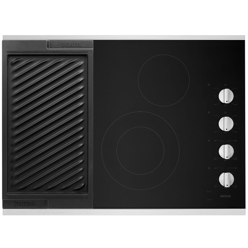 Maytag 30 in. 4-Burner Electric Cooktop with Power Burner, Reversible Grill & Griddle - Stainless Steel, , hires