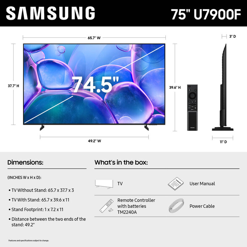 Samsung - 75" U7900F LED 4K UHD Smart Tizen TV, , hires