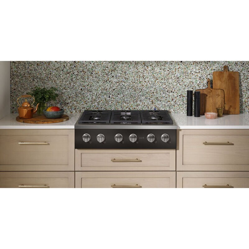 Cafe 36 in. 6-Burner Natural Gas Rangetop with Simmer Burner & Power Burner - Matte Black, Matte Black, hires
