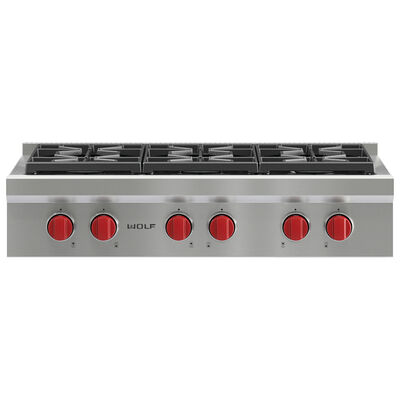 Wolf 36 in. Liquid Propane Gas Cooktop with 6 Sealed Burners - Stainless Steel | SRT366-LP