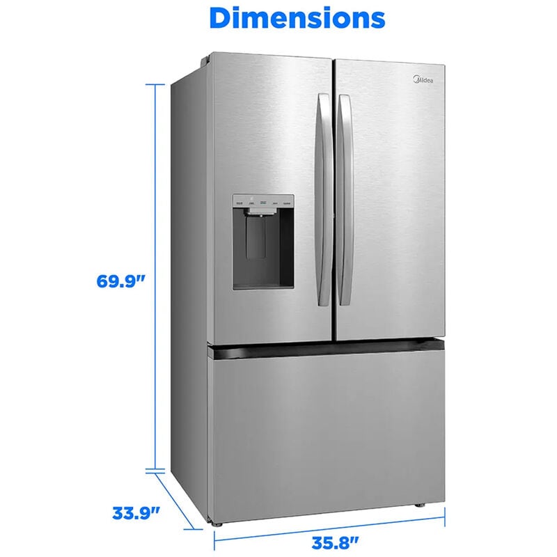 Midea 36 in. 29.3 cu. ft. Smart Garage-Ready French Door Refrigerator with One Touch Auto Fill Water Dispenser - Stainless Steel, , hires