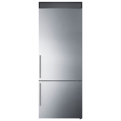 Summit 28 in. 14.6 cu. ft. Counter Depth Bottom Freezer Refrigerator with Ice Maker & Decorative Grill Plate - Stainless Steel | FFBF279IMH72