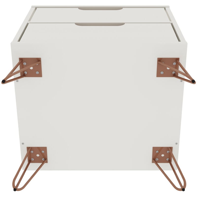 Manhattan Comfort Rockefeller Mid-Century Modern 2-Drawer Nightstand Off White/Natural, White, hires