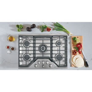 Cafe 30 in. 5-Burner Natural Gas Cooktop with Griddle, Simmer Burner & Power Burner - Stainless Steel, , hires