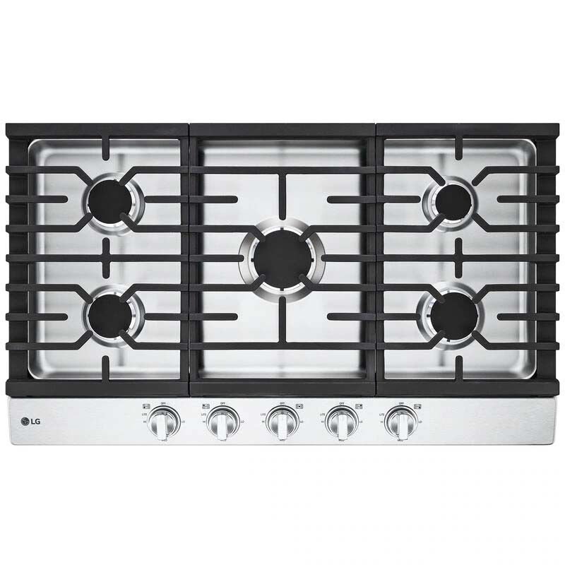 LG 36 in. 5-Burner Natural Gas Cooktop with Simmer Burner & Power Burner - Stainless Steel, Stainless Steel, hires