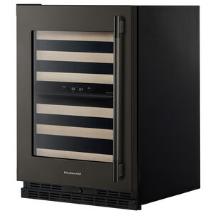 KitchenAid 24 in. Undercounter Left Hinged Wine Cooler with Wood Racks, Dual Temperature Zone(s) & 46-Bottle Capacity - Black Ore, , hires