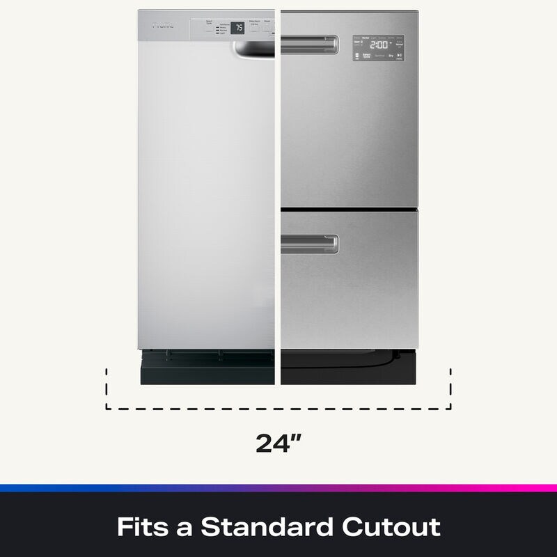 GE Profile 24 in. Smart Double Dishwasher Drawer with Front Control, 48 dBA Sound Level & Pocket Handle - Fingerprint Resistant Stainless, , hires