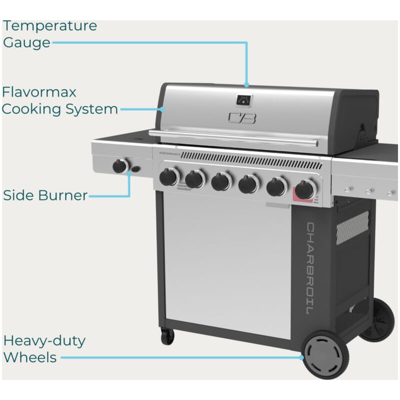 Char-Broil Performance 6-Burners Liquid Propane Gas Grill with Side Burner & Sear Burner - Grey and Stainless Steel, , hires