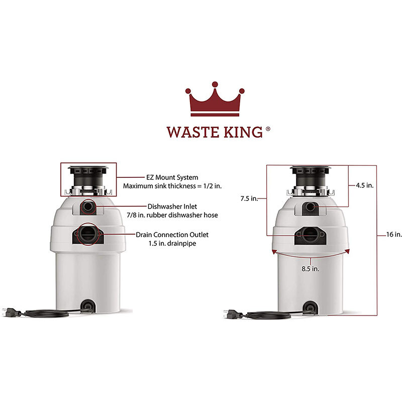 Waste King 1 HP Continuous Feed Waste Disposer with 2800 RPM, Anti-Jam & Noise Reducing Insulation - Stainless Steel, , hires