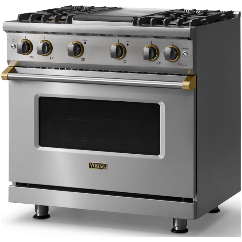 Viking 5 Series 36 in. 5.1 cu. ft. Standard Convection Gas Range with 4 Sealed Burners & Griddle - Stainless Steel, , hires