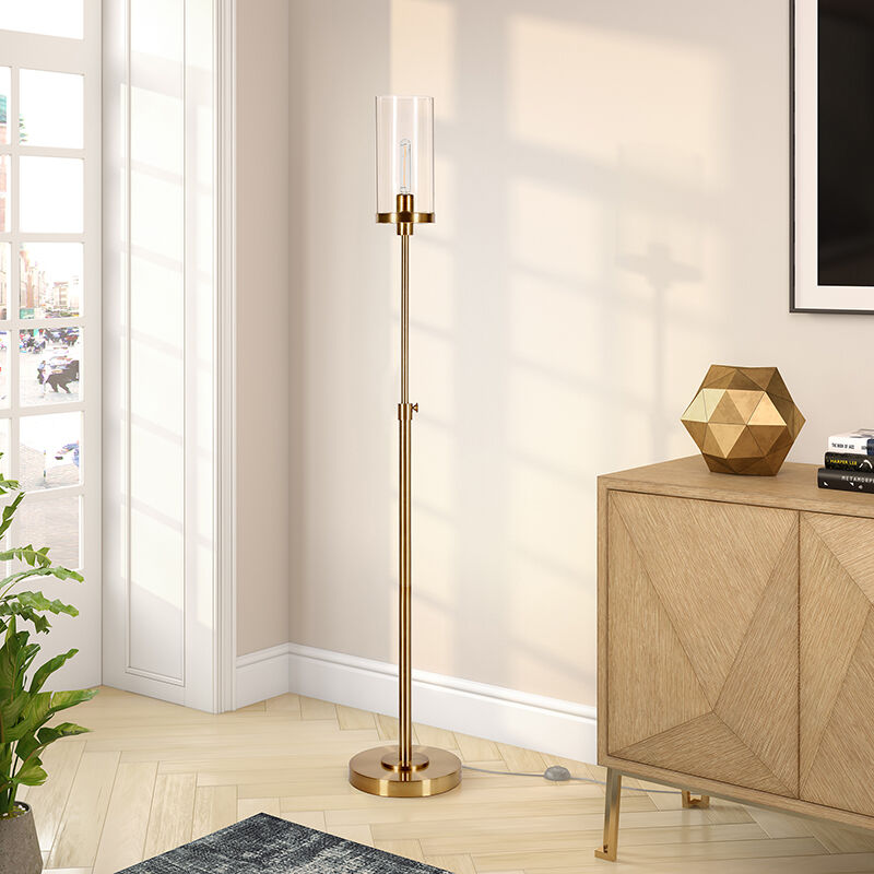 Hudson & Canal Frieda Brass Floor Lamp with Clear Glass Shade, , hires
