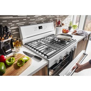 KitchenAid 30 in. 5.8 cu. ft. Convection Oven Freestanding Gas Range with 5 Sealed Burners & Griddle - White, White, hires