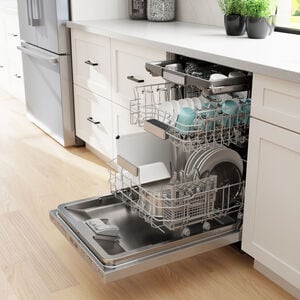 Bosch Benchmark 24 in. Top Control Smart Dishwasher with 38 dBa Sound Level, 3rd-Rack, CrystalDry & Pocket - Stainless Steel, Stainless Steel, hires