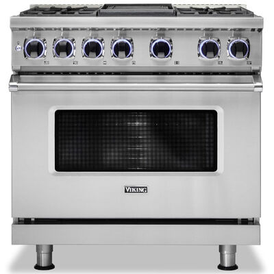 Viking 7 Series 36 in. 5.6 cu. ft. Convection Oven Freestanding Dual Fuel Range with 6 Sealed Burners - Stainless Steel | VDR73626BSS