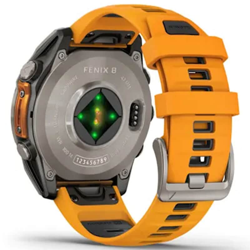 Garmin f nix 8 47 mm, AMOLED Smart Watch - Sapphire, Titanium with Spark Orange/Graphite Silicone Band, , hires