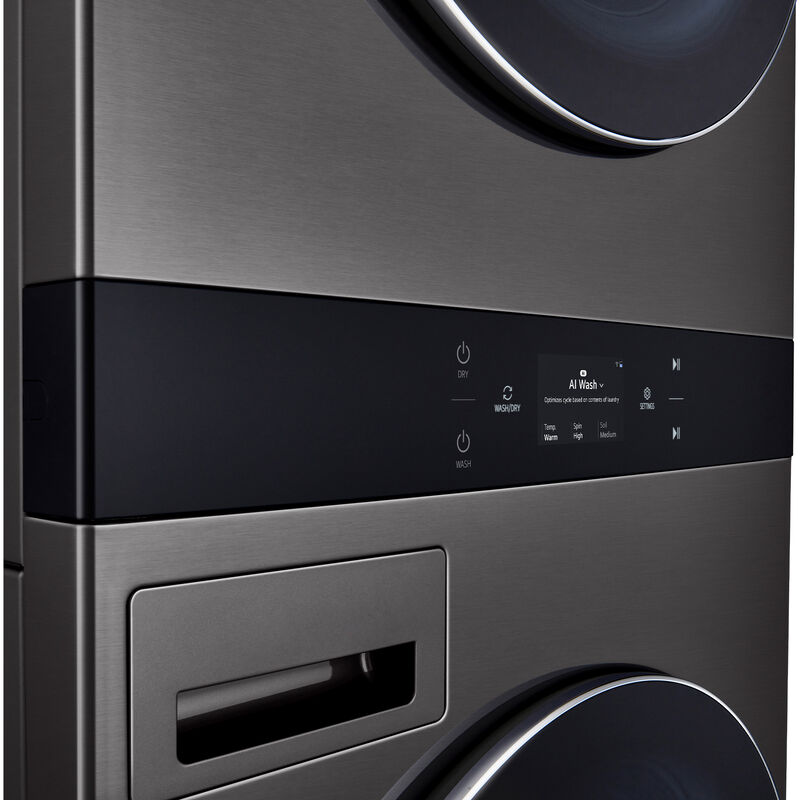 LG 27 in. 5.0 cu. ft. Smart Electric Front Load WashTower with AI Sensor Dry, TurboSteam, Allergiene Cycle, ezDispense, AI DD 2.0 Advanced Washing, Sensor Dry, Sanitize & Steam Cycle - Black Steel, , hires