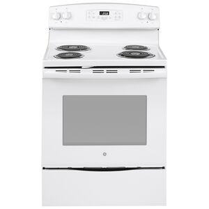 GE 30 in. 5.3 cu. ft. Oven Freestanding Electric Range with 4 Coil Burners - White, White, hires