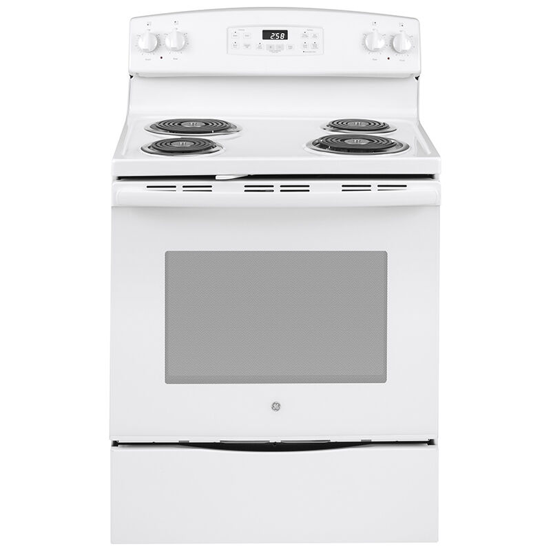 GE 30 in. 5.3 cu. ft. Oven Freestanding Electric Range with 4 Coil Burners  - White | P.C. Richard u0026 Son