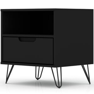 Manhattan Comfort Rockefeller Mid-Century Modern 1-Drawer Nightstand Black, Black, hires