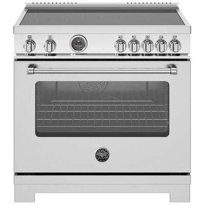 Bertazzoni Master Series 36 in. 5.7 cu. ft. Air Fry Convection Oven Freestanding Electric Range with 5 Induction Zones & Griddle - Stainless Steel | MAS365ICEPXT