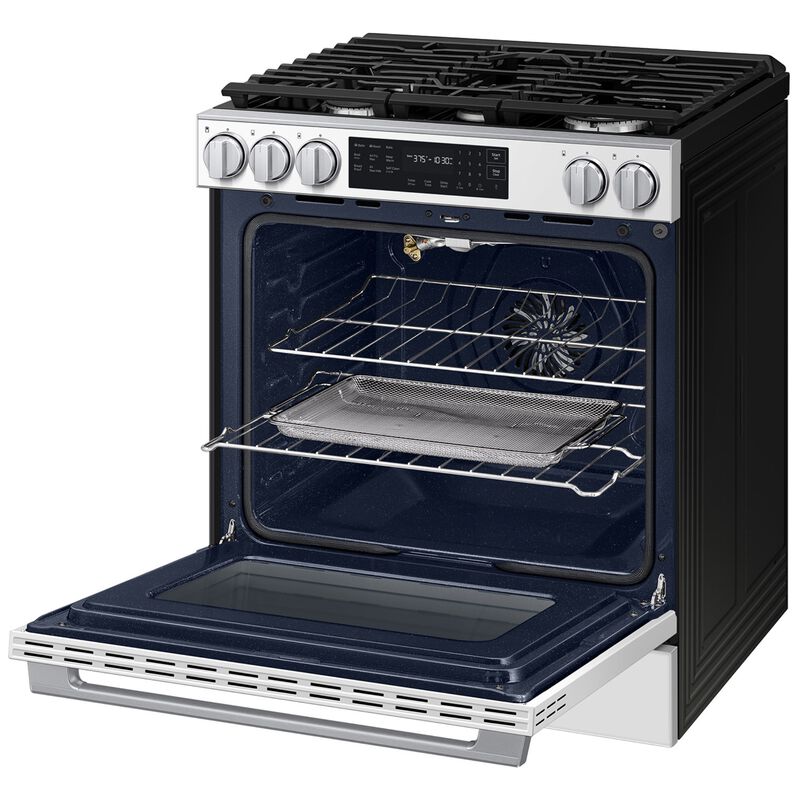 Samsung Bespoke 30 in. 6.0 cu. ft. Smart Air-Fry True European Convection Slide-In Gas Range with 5 Sealed Burners & Griddle - White Glass, White Glass, hires