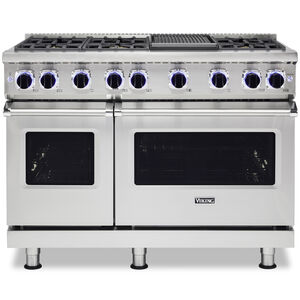 Viking 7 Series 48 in. 5.1 cu. ft. Convection Double Oven Freestanding Gas Range with 6 Sealed Burners & Griddle - Stainless Steel, , hires