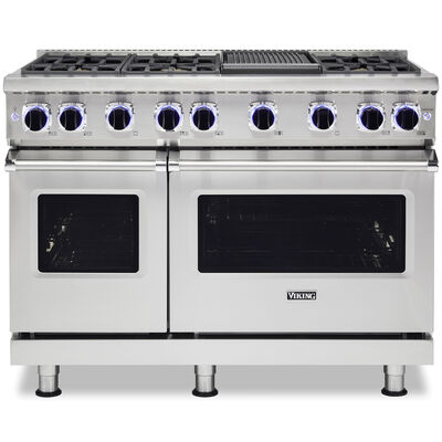 Viking 7 Series 48 in. 5.1 cu. ft. Convection Double Oven Freestanding Gas Range with 6 Sealed Burners & Griddle - Stainless Steel | VGR74826GSS