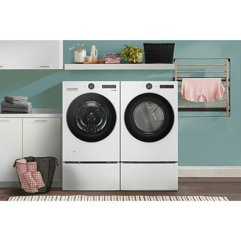 LG 27 in. 4.5 cu. ft. Smart Stackable Front Load Washer with AI DD Built-In Intelligence, TurboWash 360 Technology, Allergiene, Sanitize & Steam Wash Cycle - White, , hires