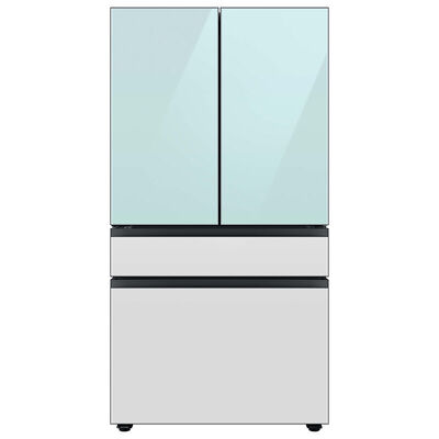 Samsung Bespoke 36 in. 22.8 cu. ft. Smart Counter Depth 4-Door French Door Refrigerator with Beverage Center & Water Dispenser - Morning Blue / White Glass | RF23BB86004M