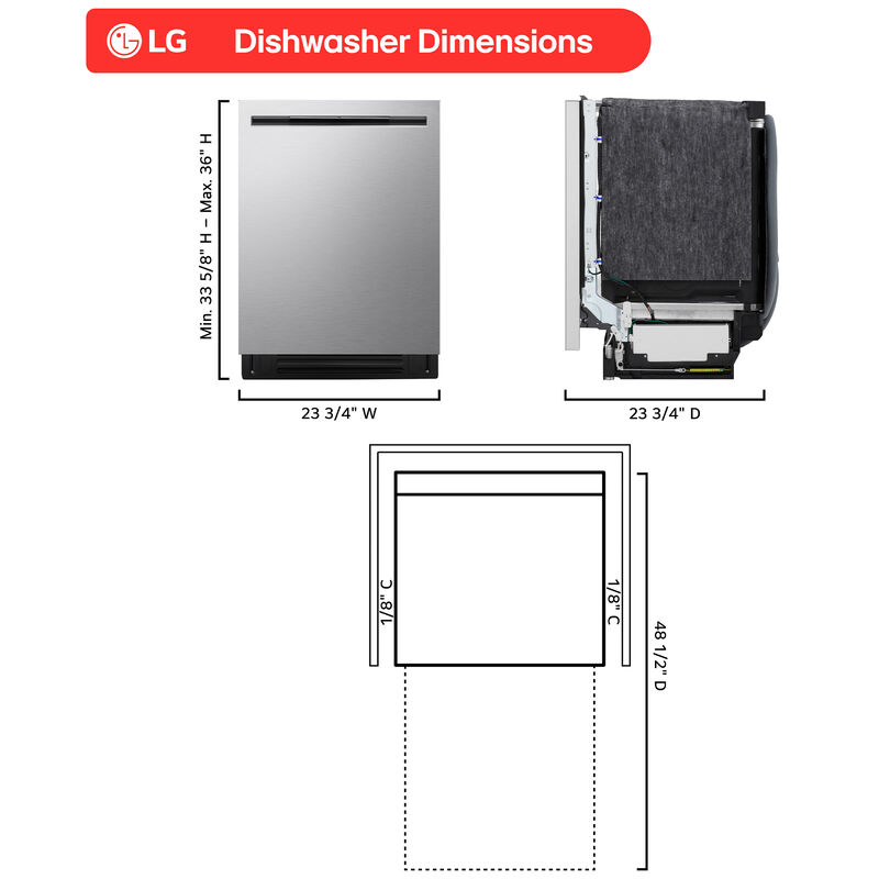 LG 24 in. Top Control Flush-Mount Smart Dishwasher with 46 dBA Sound Level, 3rd-Rack, AutoVent Dry & Pocket Handle - PrintProof Stainless Steel, , hires