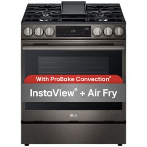 LG 30 in. 6.3 cu. ft. Smart Air-Fry True European Convection Slide-In Gas Range with 5 Sealed Burners & Griddle - Black Stainless Steel, , hires