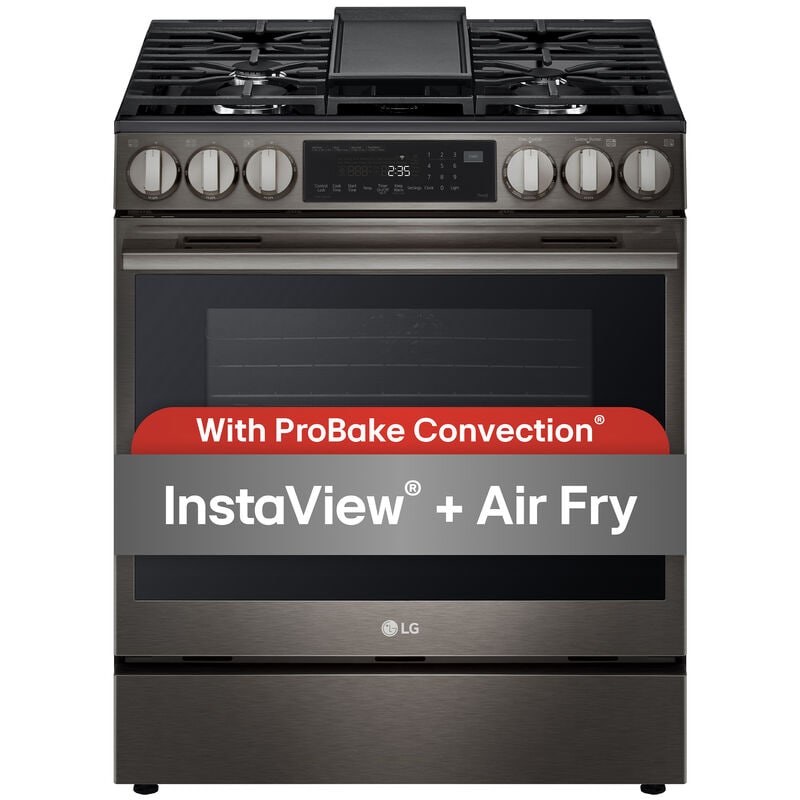 LG 30 in. 6.3 cu. ft. Smart Air-Fry True European Convection Slide-In Gas Range with 5 Sealed Burners & Griddle - Black Stainless Steel, , hires
