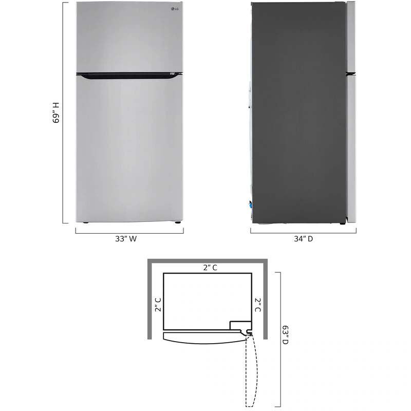 LG 33 in. 23.8 cu. ft. Top Freezer Refrigerator with Internal Water Dispenser - Stainless Steel, , hires