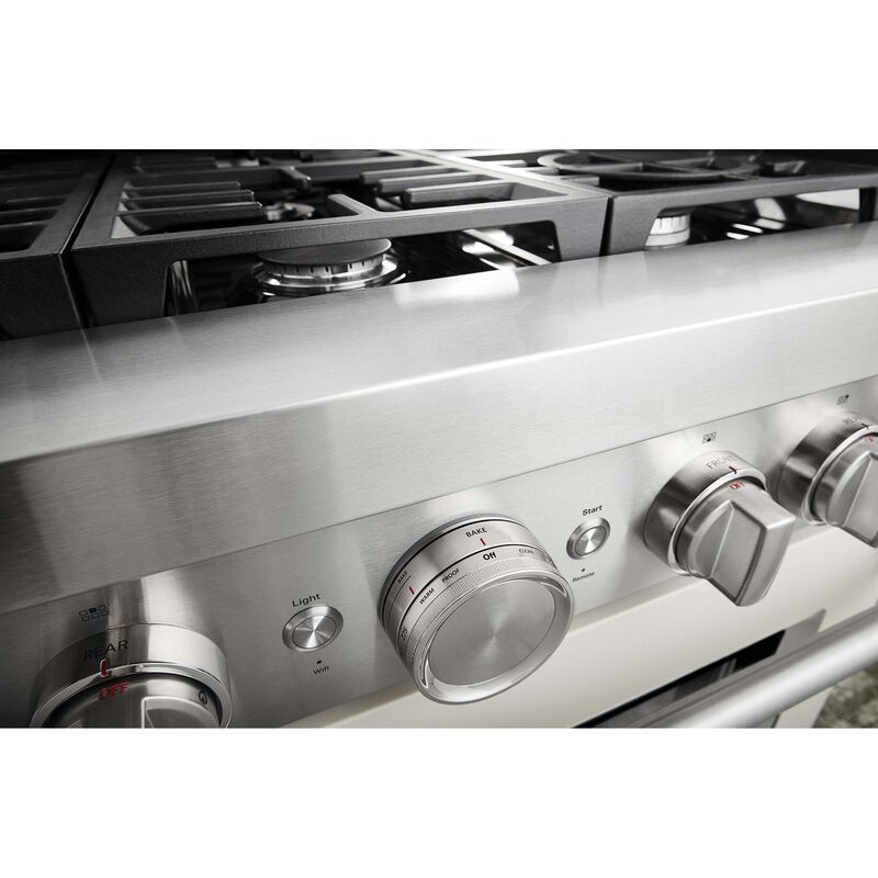 KitchenAid 36 in. 5.1 cu. ft. Smart True European Convection Gas Range with 6 Sealed Burners - Matte Milkshake, Matte Milkshake, hires