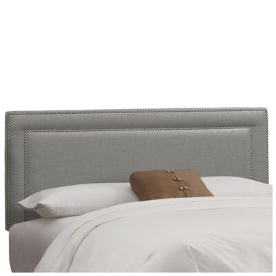 Skyline Furniture Nail Button Border Linen Fabric Twin Size Upholstered Headboard - Grey | 290NBPWLNNGR