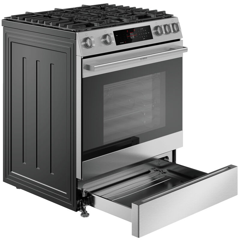 Bosch 300 Series 30 in. 5.8 cu. ft. Air-Fry Standard Convection Slide-In Gas Range with 5 Sealed Burners - Stainless Steel, , hires