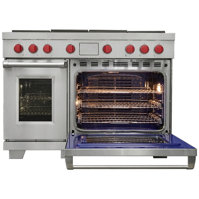 Wolf 48 in. 7.8 cu. ft. Smart Dual Convection Double Oven Dual Fuel Range with 4 Sealed Burners, Grill & Griddle - Stainless Steel, , hires