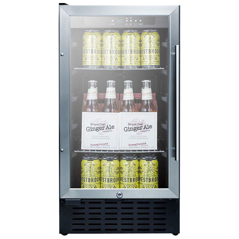 Summit 18 in. Built-In/Freestanding 2.7 cu. ft. Compact Beverage Center with Adjustable Shelves & Digital Control - Stainless Steel, , hires