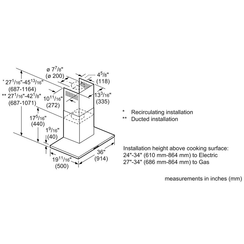 Bosch 500 Series 36 in. Convertible Chimney Style Range Hood with 600 CFM, 4 Fan Speeds & 2 Halogen Lights - Stainless Steel, , hires