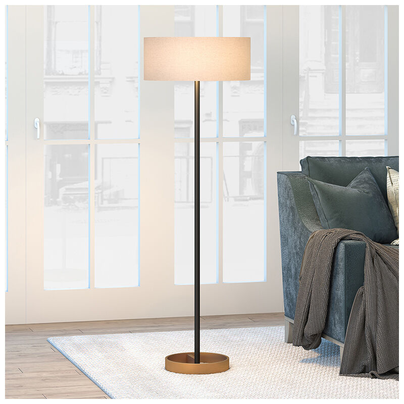 Brass Floor Lamp With Linen Shade, Matte Black Modern Floor Lamp